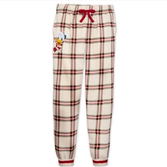 Disney Adult Lounge Pants Donald Duck Holiday Plaid Jogger Sweatpants Large - Picture 1 of 8